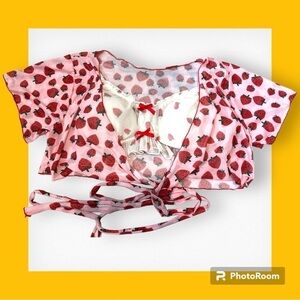Strawberry Mesh Bralette and Cropped Cover Up XXL